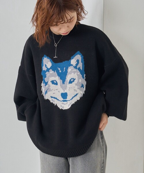 PUBLUX（パブリュクス）の「PUBLUX/パブリュクス ハスキーデザインジャガードニット（ニット/セーター・レディース・ブラック/ブラウン/ブルー・ﾌﾘ-）」の5枚目の写真