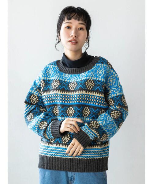 CRAFT STANDARD BOUTIQUE(クラフトスタンダードブティック)の「【WEB限定】5Gフェアアイル柄 2WAYプルオーバー *(ニット/セーター・レディース・ライトベージュ/ブルー・FREE)」の19枚目の写真