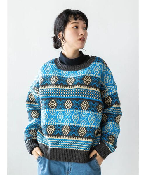 CRAFT STANDARD BOUTIQUE(クラフトスタンダードブティック)の「【WEB限定】5Gフェアアイル柄 2WAYプルオーバー *(ニット/セーター・レディース・ライトベージュ/ブルー・FREE)」の20枚目の写真