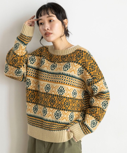 CRAFT STANDARD BOUTIQUE(クラフトスタンダードブティック)の「【WEB限定】5Gフェアアイル柄 2WAYプルオーバー *(ニット/セーター・レディース・ライトベージュ/ブルー・FREE)」の1枚目の写真