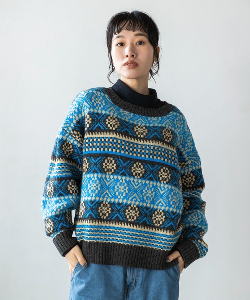 CRAFT STANDARD BOUTIQUE(クラフトスタンダードブティック)の「【WEB限定】5Gフェアアイル柄 2WAYプルオーバー *(ニット/セーター・レディース・ライトベージュ/ブルー・FREE)」の4枚目の写真