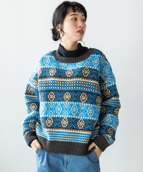 CRAFT STANDARD BOUTIQUE(クラフトスタンダードブティック)の「【WEB限定】5Gフェアアイル柄 2WAYプルオーバー *(ニット/セーター・レディース・ライトベージュ/ブルー・FREE)」の3枚目の写真