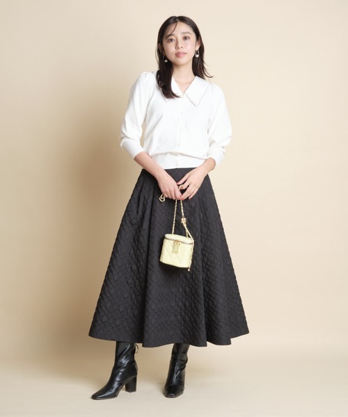 【新品】JUSGLITTY 衿付柄編みカーディガン JUSGLITTY 衿付柄編みカーディガン トップス