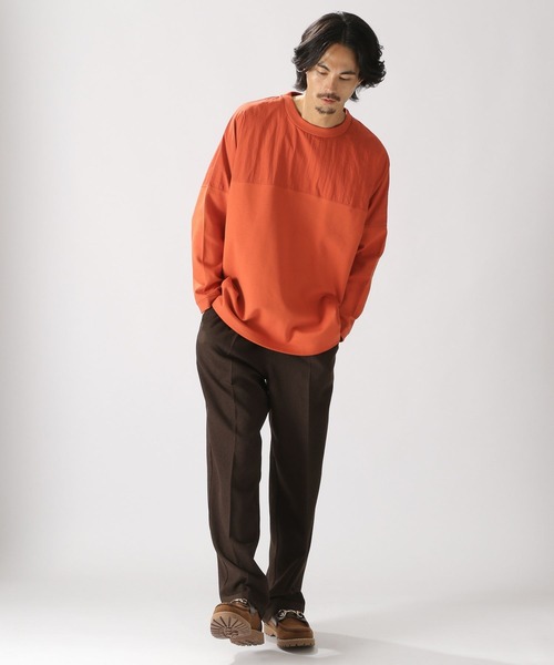 niko and...（ニコアンド）の「布帛切り替えダンボールプルオーバー（Tシャツ/カットソー・メンズ・カーキ/ベージュ/オレンジ/ブラック・MEDIUM/LARGE）」の6枚目の写真