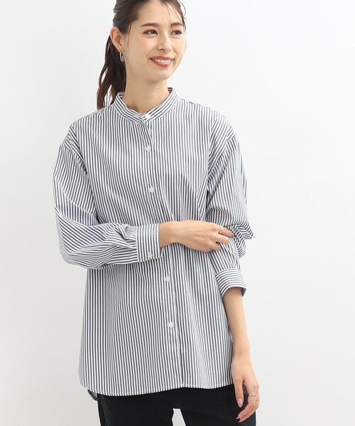 SHOO・LA・RUE（シューラルー）の「◆前を閉めても羽織でも着回しできる！バンドカラー シャツ（シャツ/ブラウス・レディース・ホワイト系/ベージュ系2/ネイビー系2・02/03/04）」の3枚目の写真