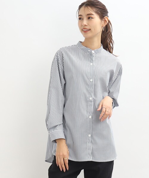 SHOO・LA・RUE（シューラルー）の「◆前を閉めても羽織でも着回しできる！バンドカラー シャツ（シャツ/ブラウス・レディース・ホワイト系/ベージュ系2/ネイビー系2・02/03/04）」の22枚目の写真