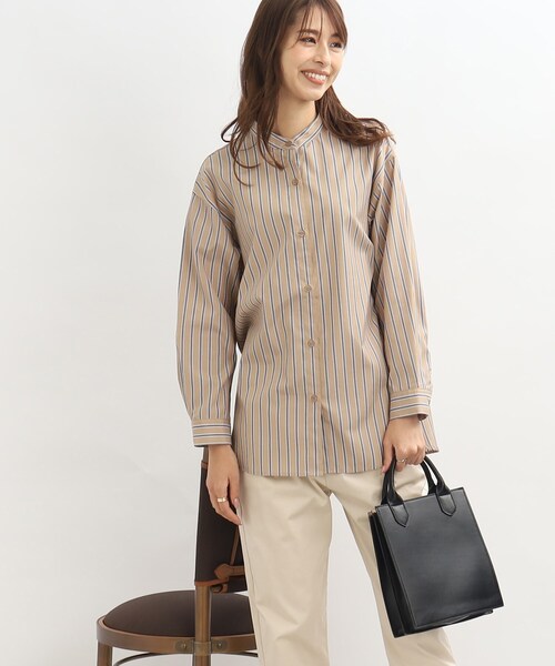 SHOO・LA・RUE（シューラルー）の「◆前を閉めても羽織でも着回しできる！バンドカラー シャツ（シャツ/ブラウス・レディース・ホワイト系/ベージュ系2/ネイビー系2・02/03/04）」の6枚目の写真