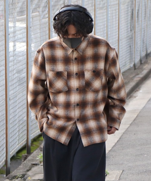 30s オンブレチェック ウール ジャケット ブルゾン ヴィンテージ EPNK】Reversible cropped check blouson / リバーシブル