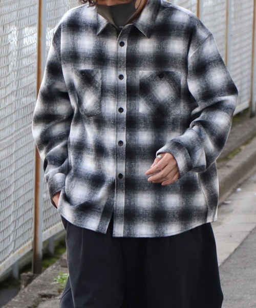 セール】ビッグシルエットオンブレチェックシャツジャケット