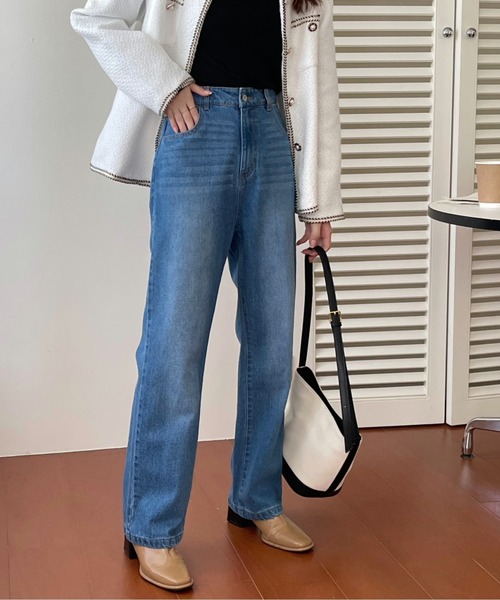 emi+(エミプラス)の「デニムストレートパンツ(デニムパンツ・レディース・ブルー/ブルー系その他/ホワイト/スカイブルー系・FREE)」の2枚目の写真