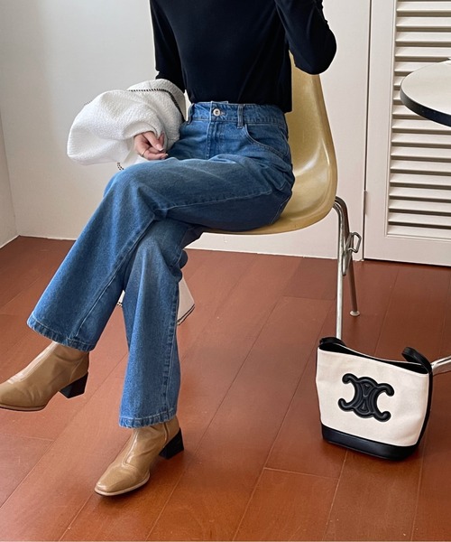 emi+(エミプラス)の「デニムストレートパンツ(デニムパンツ・レディース・ブルー/ブルー系その他/ホワイト/スカイブルー系・FREE)」の6枚目の写真