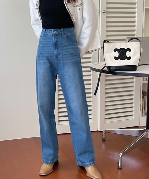 emi+(エミプラス)の「デニムストレートパンツ(デニムパンツ・レディース・ブルー/ブルー系その他/ホワイト/スカイブルー系・FREE)」の9枚目の写真