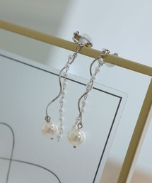 PourVous | パール チェーンイヤリング 結婚式 同窓会 オケージョン 二次会 (イヤリング)