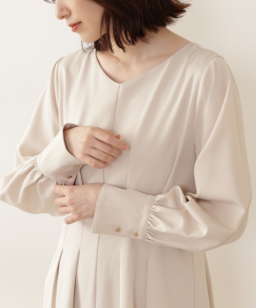 N.（N. Natural Beauty Basic）（エヌエヌナチュラルビューティーベーシック）の「【追加生産】◆ウエストタック長袖ワンピース（ワンピース・レディース・ブルー/ナチュラル/ピンク/カーキ/ネイビー・MEDIUM）」の13枚目の写真