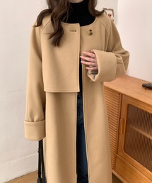 ノーカラーケープロングコート