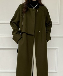 ノーカラーケープロングコート