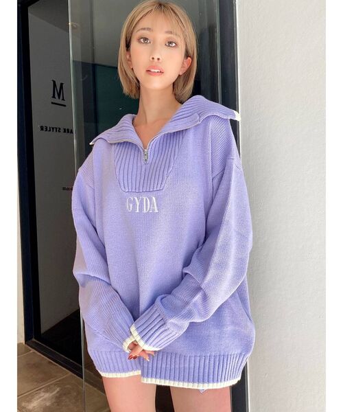 GYDA（ジェイダ）の「GYDA LOGO ハーフジップ LOOSEニットトップス（ニット/セーター・レディース・パープル/ベージュ/オフホワイト/チャコールグレー・FREE）」の6枚目の写真