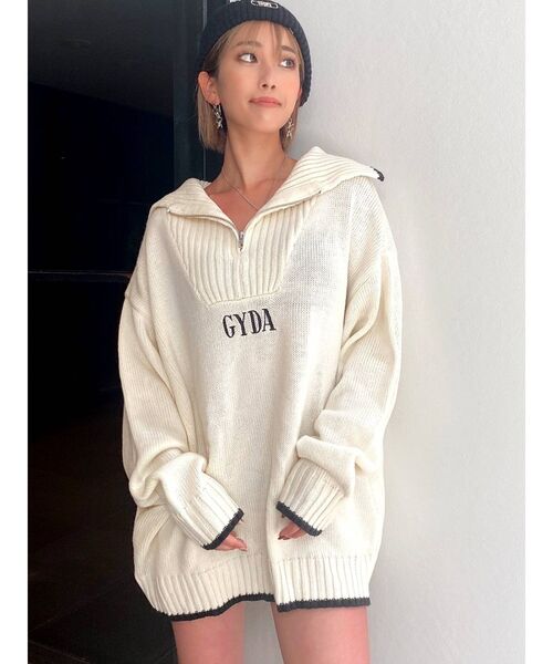 GYDA（ジェイダ）の「GYDA LOGO ハーフジップ LOOSEニットトップス（ニット/セーター・レディース・パープル/ベージュ/オフホワイト/チャコールグレー・FREE）」の14枚目の写真