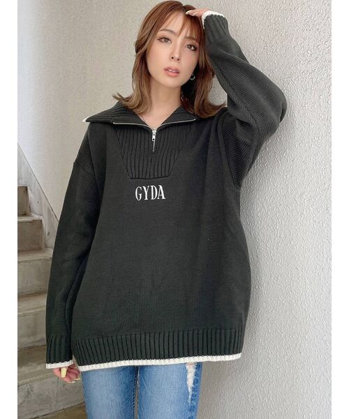 GYDA（ジェイダ）の「GYDA LOGO ハーフジップ LOOSEニットトップス（ニット/セーター・レディース・パープル/ベージュ/オフホワイト/チャコールグレー・FREE）」の15枚目の写真