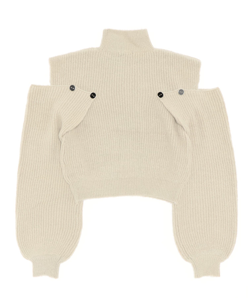 ANDGEEBEE（アンジービー）の「ハイネックオープンショルダーニット（ニット/セーター・レディース・ブラック×ホワイト/ライトカーキ・MEDIUM）」の16枚目の写真