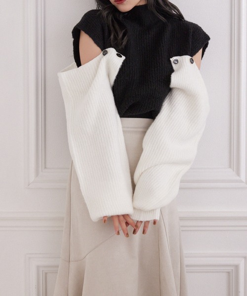 ANDGEEBEE（アンジービー）の「ハイネックオープンショルダーニット（ニット/セーター・レディース・ブラック×ホワイト/ライトカーキ・MEDIUM）」の15枚目の写真