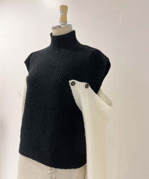 ANDGEEBEE（アンジービー）の「ハイネックオープンショルダーニット（ニット/セーター・レディース・ブラック×ホワイト/ライトカーキ・MEDIUM）」の19枚目の写真