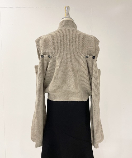 ANDGEEBEE（アンジービー）の「ハイネックオープンショルダーニット（ニット/セーター・レディース・ブラック×ホワイト/ライトカーキ・MEDIUM）」の12枚目の写真