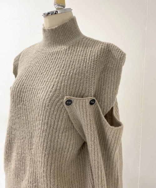 ANDGEEBEE（アンジービー）の「ハイネックオープンショルダーニット（ニット/セーター・レディース・ブラック×ホワイト/ライトカーキ・MEDIUM）」の10枚目の写真