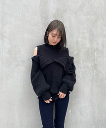 肩開きリボンデザインニット