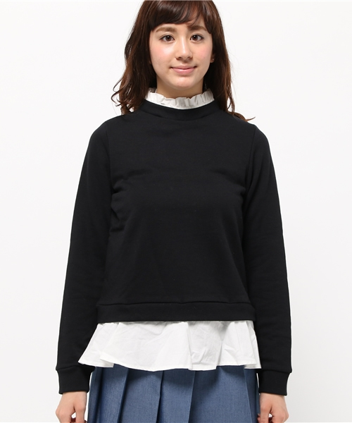 OUTLET(アウトレット)の「【who's who Chico】スタンドフリル衿SWT(Tシャツ/カットソー・レディース・ブラック/グレー/ホワイト・FREE)」の4枚目の写真