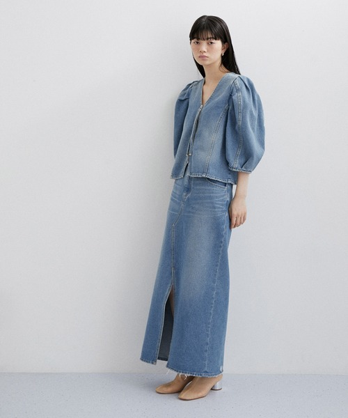 ADAM ET ROPE'(アダムエロペ)の「【サステナブル】コルセットディテールデニムスカート(デニムスカート・レディース・ターコイズブルー/サックスブルー・36/38)」の3枚目の写真