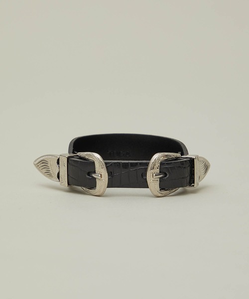 TOGA レザー バングル 黒 シルバー ダブルバックル TOGA バングル Double buckle leather bangle メンズ レディース