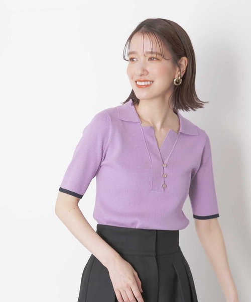 N.（N. Natural Beauty Basic）（エヌエヌナチュラルビューティーベーシック）の「◆バイカラーラインポロニット（ニット/セーター・レディース・ベージュ/ネイビー/ラベンダー/オレンジ/オフホワイト/ベージュ系その他・MEDIUM）」の16枚目の写真