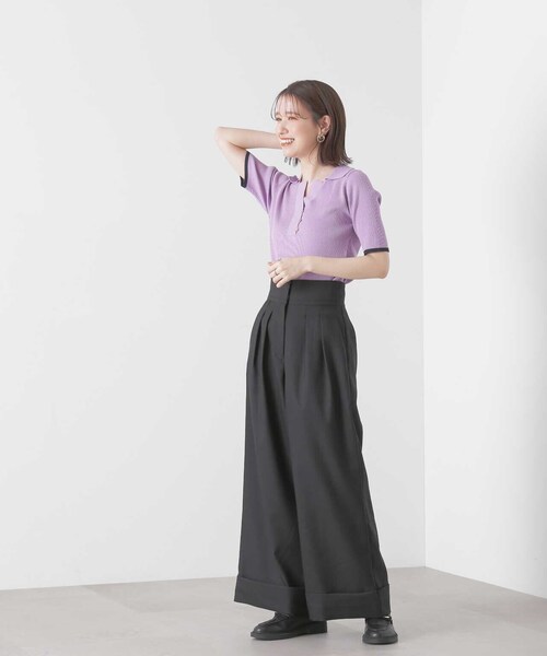 N.（N. Natural Beauty Basic）（エヌエヌナチュラルビューティーベーシック）の「◆バイカラーラインポロニット（ニット/セーター・レディース・ベージュ/ネイビー/ラベンダー/オレンジ/オフホワイト/ベージュ系その他・MEDIUM）」の17枚目の写真