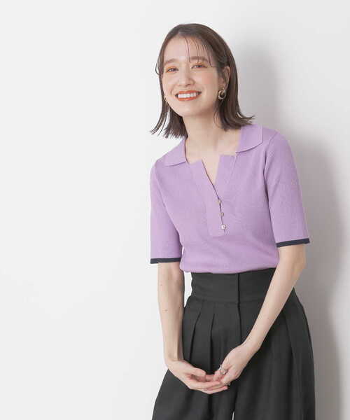 N.（N. Natural Beauty Basic）（エヌエヌナチュラルビューティーベーシック）の「◆バイカラーラインポロニット（ニット/セーター・レディース・ベージュ/ネイビー/ラベンダー/オレンジ/オフホワイト/ベージュ系その他・MEDIUM）」の18枚目の写真