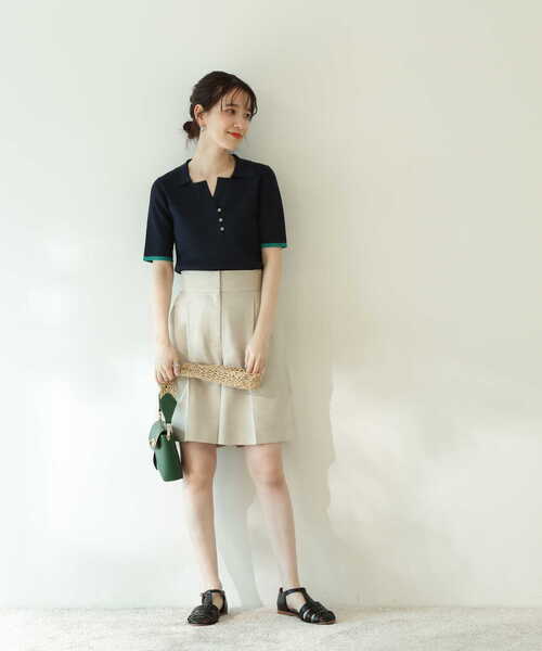 N.（N. Natural Beauty Basic）（エヌエヌナチュラルビューティーベーシック）の「◆バイカラーラインポロニット（ニット/セーター・レディース・ベージュ/ネイビー/ラベンダー/オレンジ/オフホワイト/ベージュ系その他・MEDIUM）」の21枚目の写真