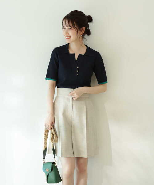 N.（N. Natural Beauty Basic）（エヌエヌナチュラルビューティーベーシック）の「◆バイカラーラインポロニット（ニット/セーター・レディース・ベージュ/ネイビー/ラベンダー/オレンジ/オフホワイト/ベージュ系その他・MEDIUM）」の22枚目の写真