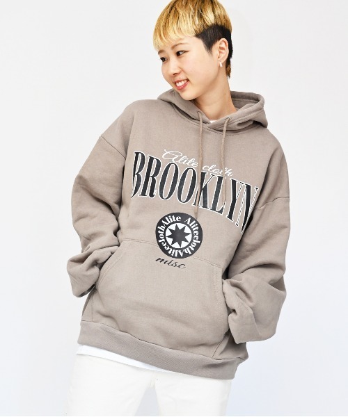 セール】ビッグサイズ メンズサイズ BROOKLYNロゴプリントプルパーカー