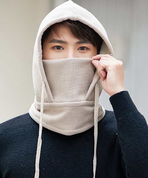 DAY CLOSET（デイ クローゼット）の「3WAYワッフル風ニットバラクラバ（ネックウォーマー/スヌード・メンズ・ブラック/アイボリー/モカ/グレー・ONE SIZE）」の15枚目の写真