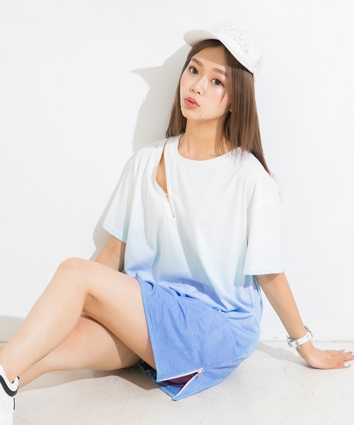 Diable baiser（ディアブルベーゼ）の「セクシージップグラデTシャツ（Tシャツ/カットソー・レディース・ラベンダー/レッド・MEDIUM）」の7枚目の写真