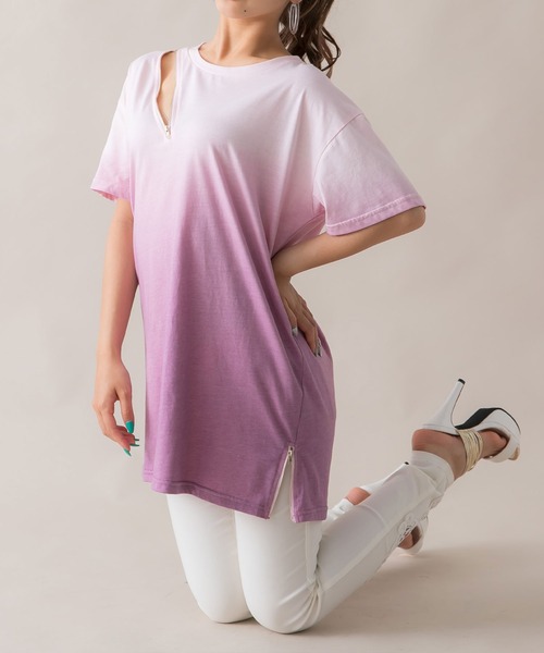 Diable baiser（ディアブルベーゼ）の「セクシージップグラデTシャツ（Tシャツ/カットソー・レディース・ラベンダー/レッド・MEDIUM）」の9枚目の写真