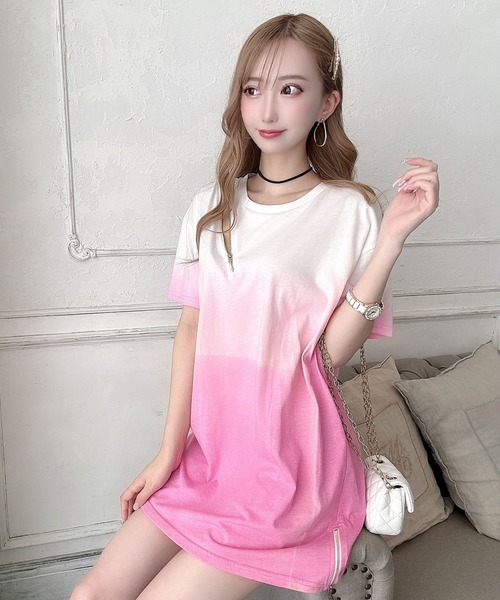 Diable baiser（ディアブルベーゼ）の「セクシージップグラデTシャツ（Tシャツ/カットソー・レディース・ラベンダー/レッド・MEDIUM）」の4枚目の写真