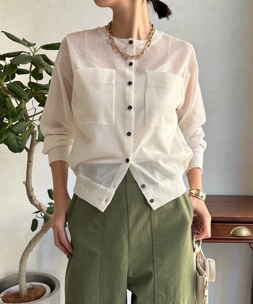 DouDou（ドゥドゥ）の「シアーコンパクトポケットカーディガン（カーディガン/ボレロ・レディース・ブラック/オフホワイト/ピンク/ブルー・FREE）」の2枚目の写真