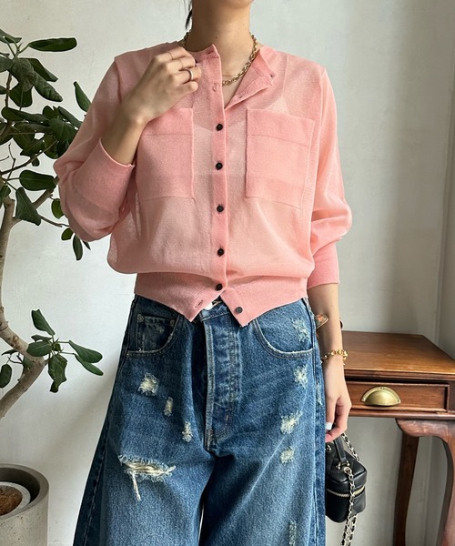 DouDou（ドゥドゥ）の「シアーコンパクトポケットカーディガン（カーディガン/ボレロ・レディース・ブラック/オフホワイト/ピンク/ブルー・FREE）」の4枚目の写真