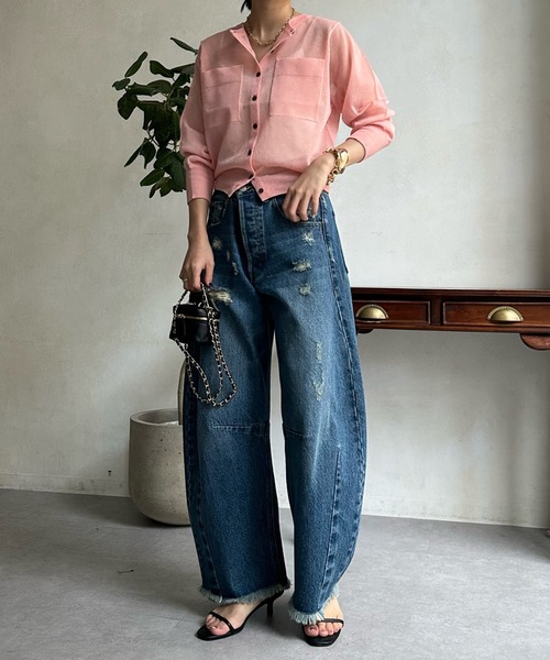 DouDou（ドゥドゥ）の「シアーコンパクトポケットカーディガン（カーディガン/ボレロ・レディース・ブラック/オフホワイト/ピンク/ブルー・FREE）」の12枚目の写真