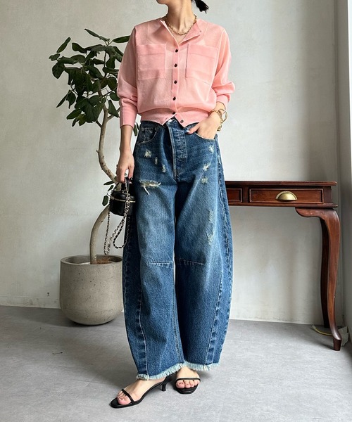 DouDou（ドゥドゥ）の「シアーコンパクトポケットカーディガン（カーディガン/ボレロ・レディース・ブラック/オフホワイト/ピンク/ブルー・FREE）」の7枚目の写真