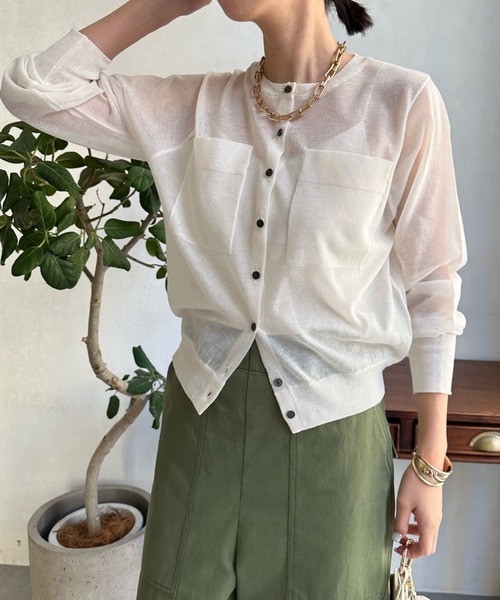 DouDou（ドゥドゥ）の「シアーコンパクトポケットカーディガン（カーディガン/ボレロ・レディース・ブラック/オフホワイト/ピンク/ブルー・FREE）」の17枚目の写真