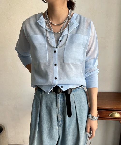 DouDou（ドゥドゥ）の「シアーコンパクトポケットカーディガン（カーディガン/ボレロ・レディース・ブラック/オフホワイト/ピンク/ブルー・FREE）」の14枚目の写真