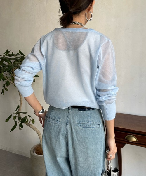 DouDou（ドゥドゥ）の「シアーコンパクトポケットカーディガン（カーディガン/ボレロ・レディース・ブラック/オフホワイト/ピンク/ブルー・FREE）」の9枚目の写真