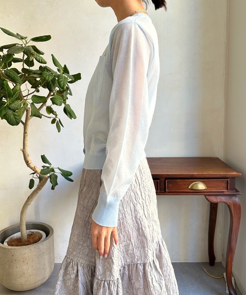 DouDou（ドゥドゥ）の「シアーコンパクトポケットカーディガン（カーディガン/ボレロ・レディース・ブラック/オフホワイト/ピンク/ブルー・FREE）」の21枚目の写真